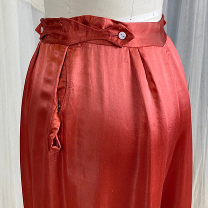 Vintage 1930's Chinese Lounge Set | Rust Red Silk Pants with Rich Mauve & Botanical Brocade Print Trapunto Top | S, M - Daggers & Dames