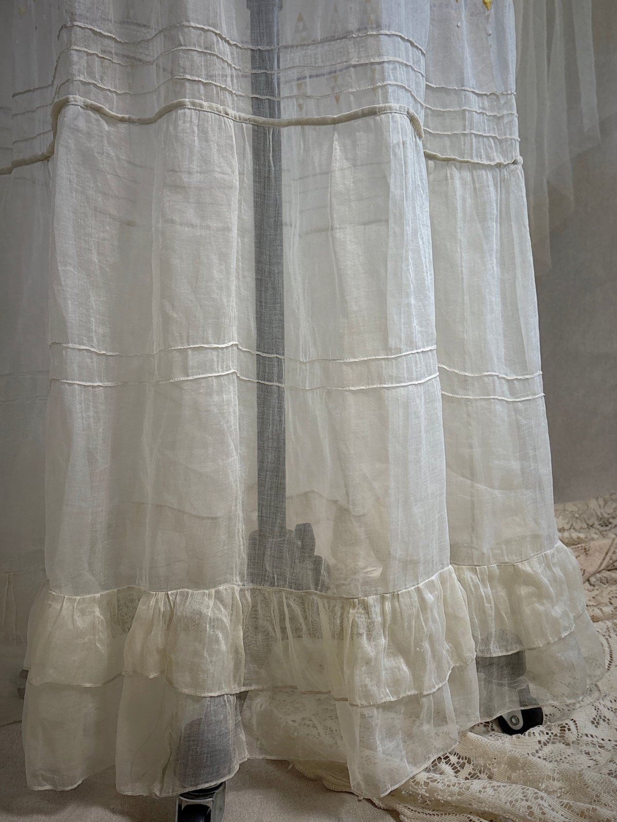 Vintage 1930's Dress - Semi - Sheer Bone White Silk Organza with Open Back | XS - Daggers & Dames