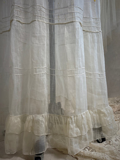 Vintage 1930's Dress - Semi - Sheer Bone White Silk Organza with Open Back | XS - Daggers & Dames