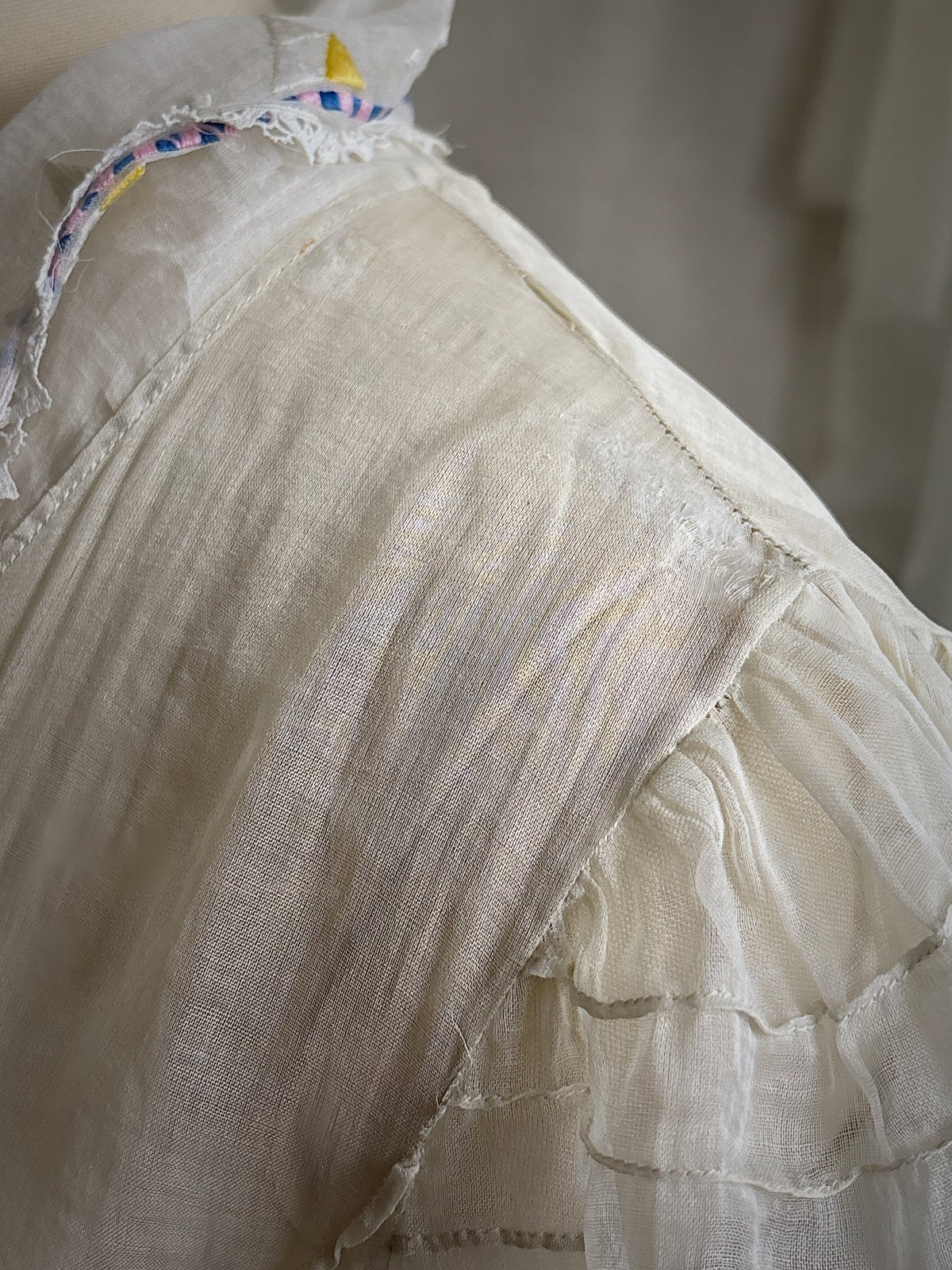Vintage 1930's Dress - Semi - Sheer Bone White Silk Organza with Open Back | XS - Daggers & Dames