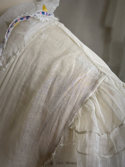Vintage 1930's Dress - Semi - Sheer Bone White Silk Organza with Open Back | XS - Daggers & Dames