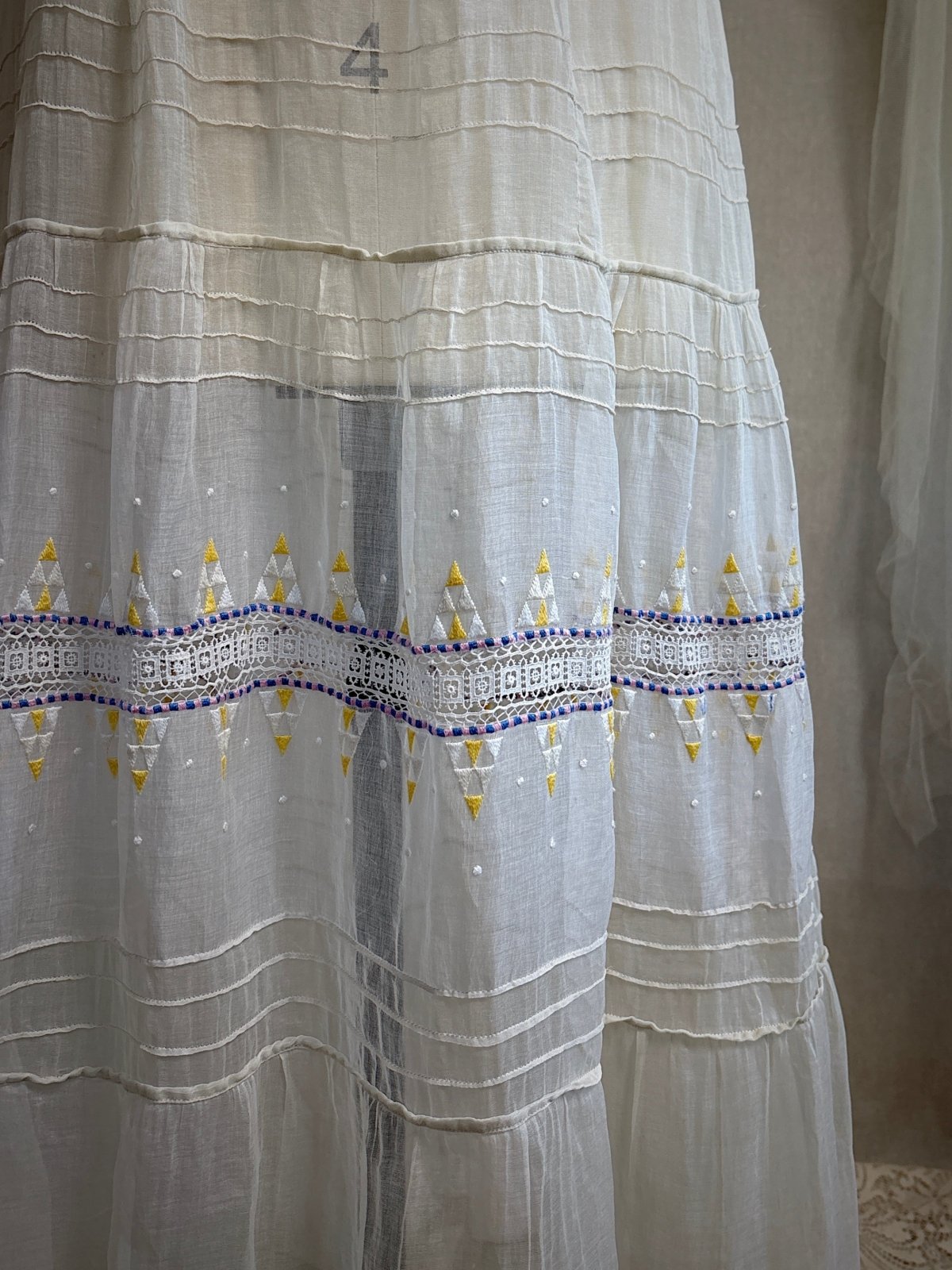 Vintage 1930's Dress - Semi - Sheer Bone White Silk Organza with Open Back | XS - Daggers & Dames