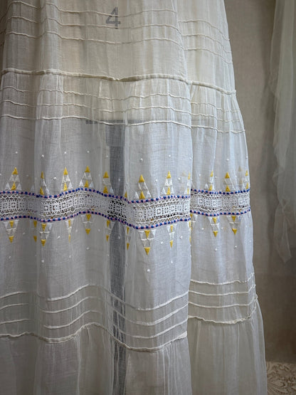 Vintage 1930's Dress - Semi - Sheer Bone White Silk Organza with Open Back | XS - Daggers & Dames