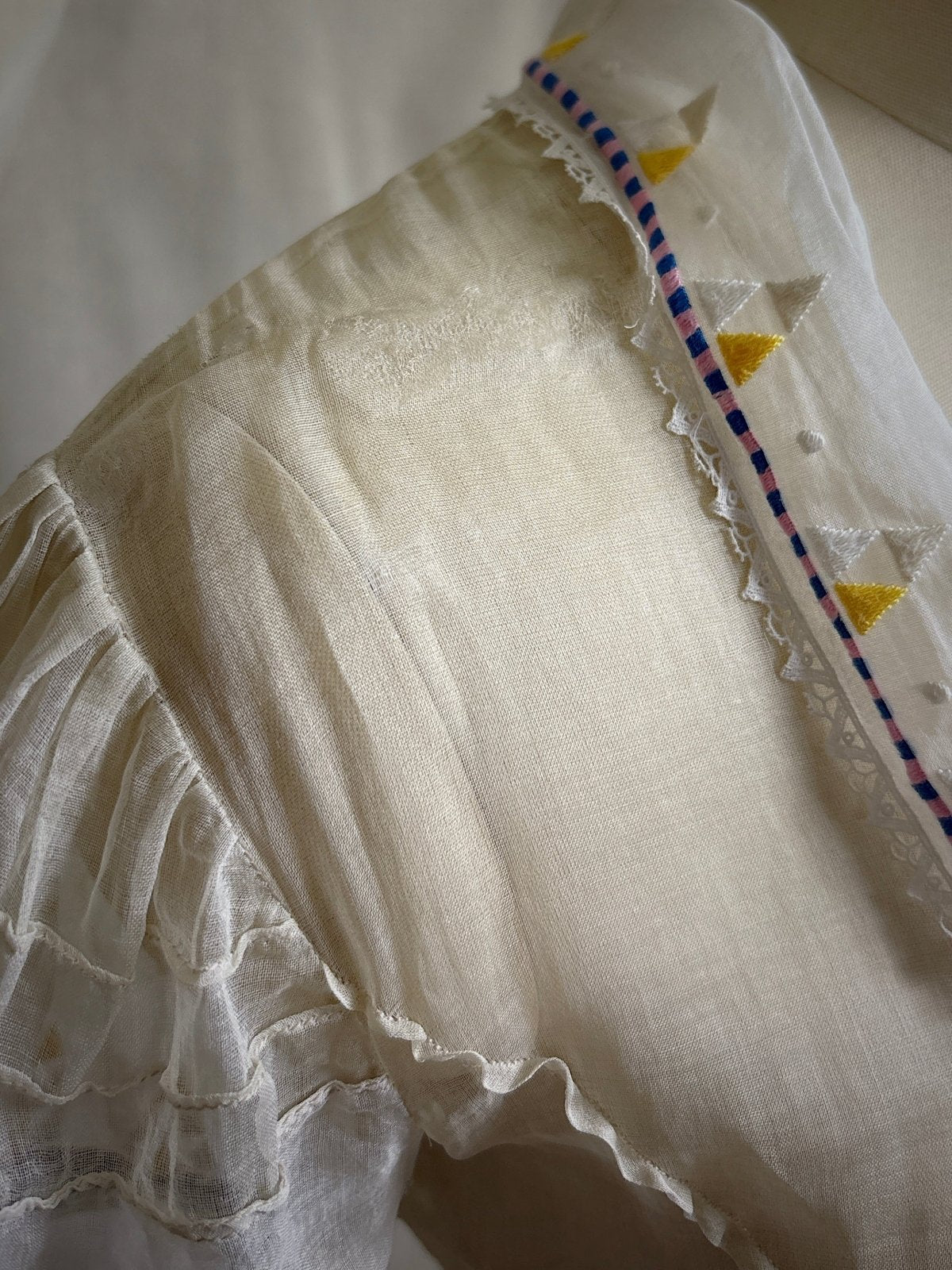 Vintage 1930's Dress - Semi - Sheer Bone White Silk Organza with Open Back | XS - Daggers & Dames