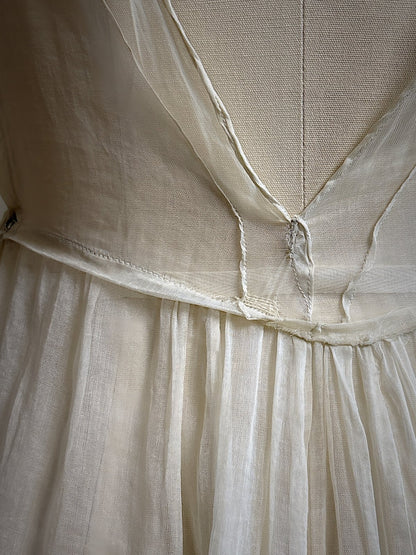 Vintage 1930's Dress - Semi - Sheer Bone White Silk Organza with Open Back | XS - Daggers & Dames