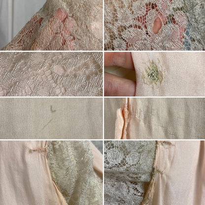 Vintage 1930's Dressing Gown Robe | Pale Bronze Floral Chantilly Lace with Rose Pink Silk Charmeuse Lining | Size XS - Daggers & Dames