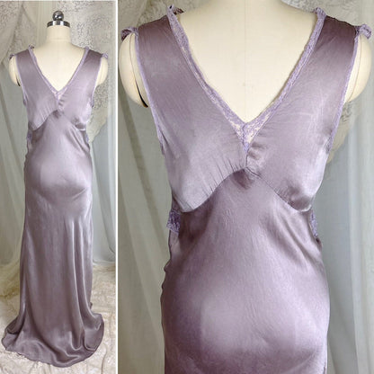 Vintage 1930's Gunmetal Gray Silk Nightgown with Diamond Shirring - Size S, M - Daggers & Dames