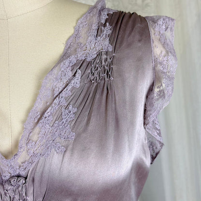 Vintage 1930's Gunmetal Gray Silk Nightgown with Diamond Shirring - Size S, M - Daggers & Dames