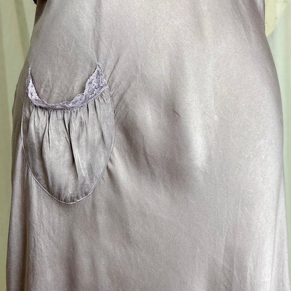 Vintage 1930's Gunmetal Gray Silk Nightgown with Diamond Shirring - Size S, M - Daggers & Dames