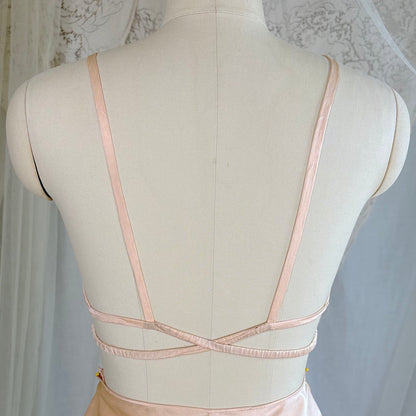 Vintage 1930's Hand Stitched Champagne Silk Satin Kestos Style Bra & Tap Pants Dance Set, size M - Daggers & Dames
