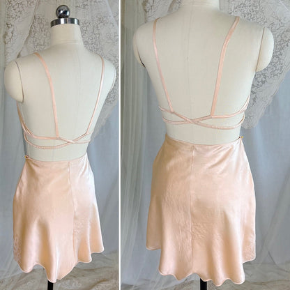 Vintage 1930's Hand Stitched Champagne Silk Satin Kestos Style Bra & Tap Pants Dance Set, size M - Daggers & Dames