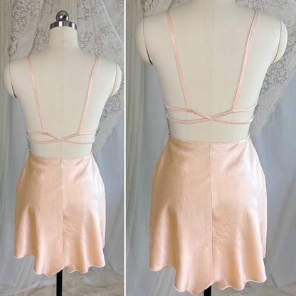 Vintage 1930's Hand Stitched Champagne Silk Satin Kestos Style Bra & Tap Pants Dance Set, size M - Daggers & Dames