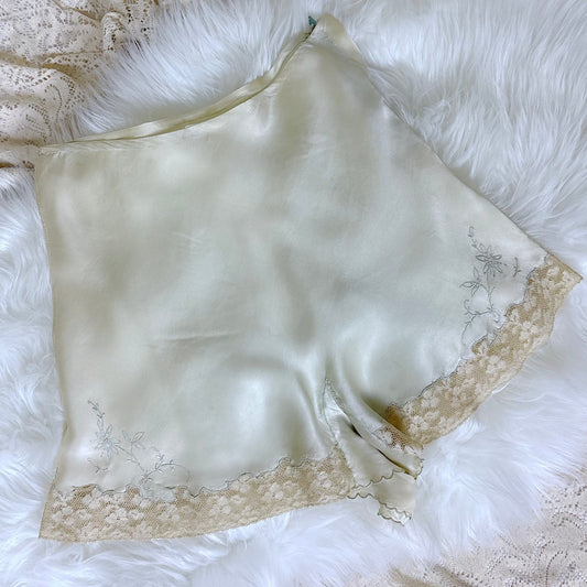 Vintage 1930's Ice Aqua Blue Silk Tap Pants with Side Zip Closure - by Marshall Fields & Co., size M - Daggers & Dames