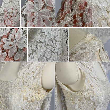 Vintage 1930's Maxi Dress | Buttermilk Floral Chantilly Net Lace with Ruffled Bertha Collar | Size XS, S - Daggers & Dames