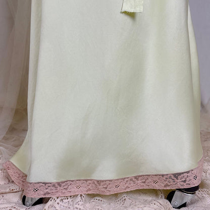 Vintage 1930's Mint Green Silk Satin Nightgown with Deep Tan Cotton Lace - by Barbizon, Satin Dasche, size free - Daggers & Dames