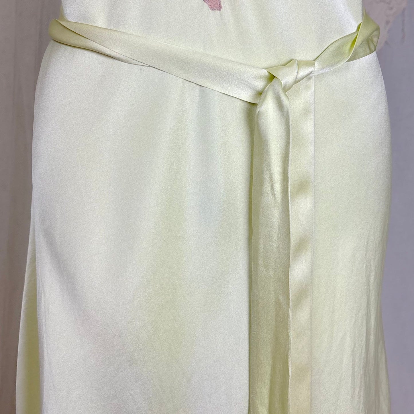 Vintage 1930's Mint Green Silk Satin Nightgown with Deep Tan Cotton Lace - by Barbizon, Satin Dasche, size free - Daggers & Dames