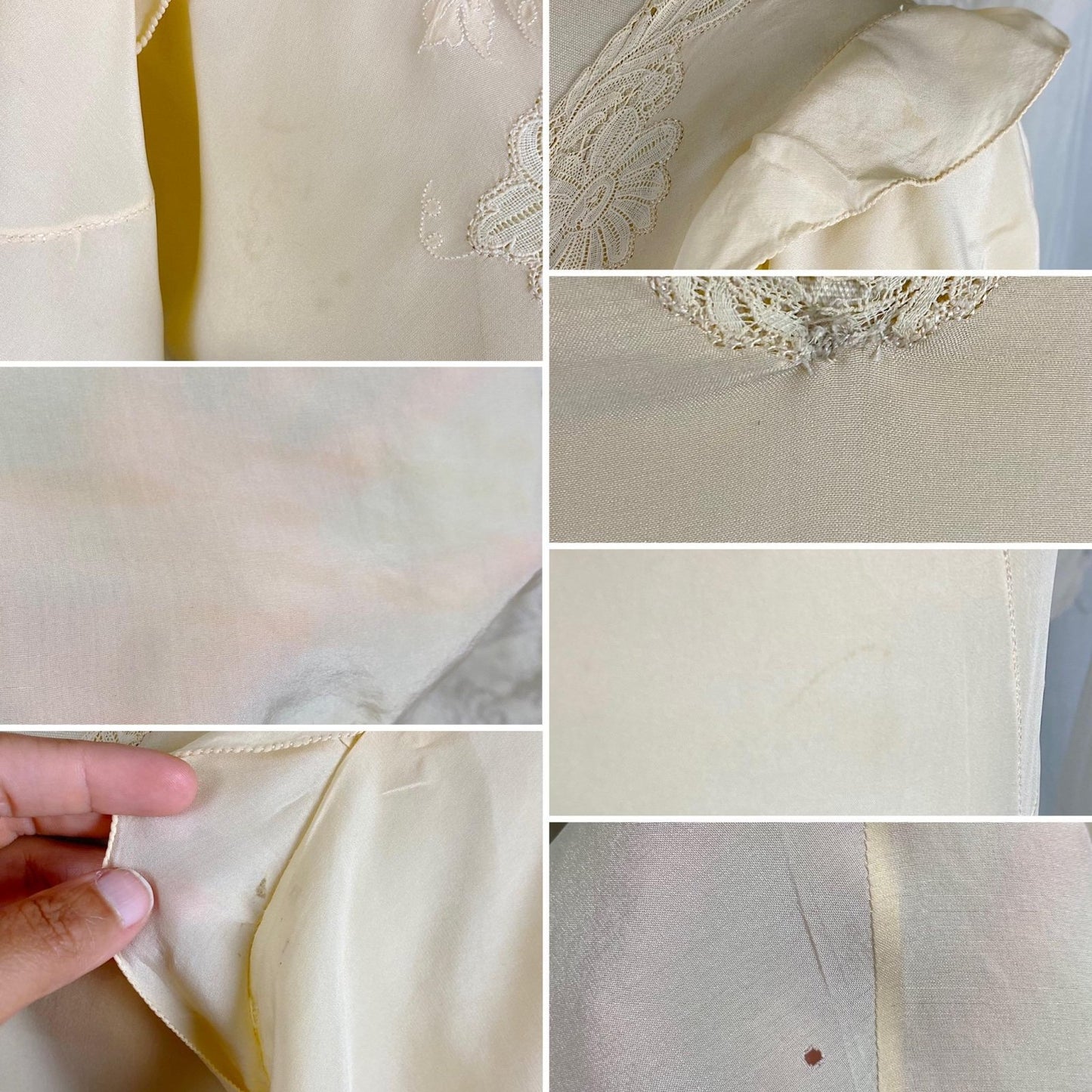 Vintage 1930's Nightgown - Hand Stitched Ivory Silk with Irish Crochet Lace & Satin Embroidery - Size XS, S - Daggers & Dames