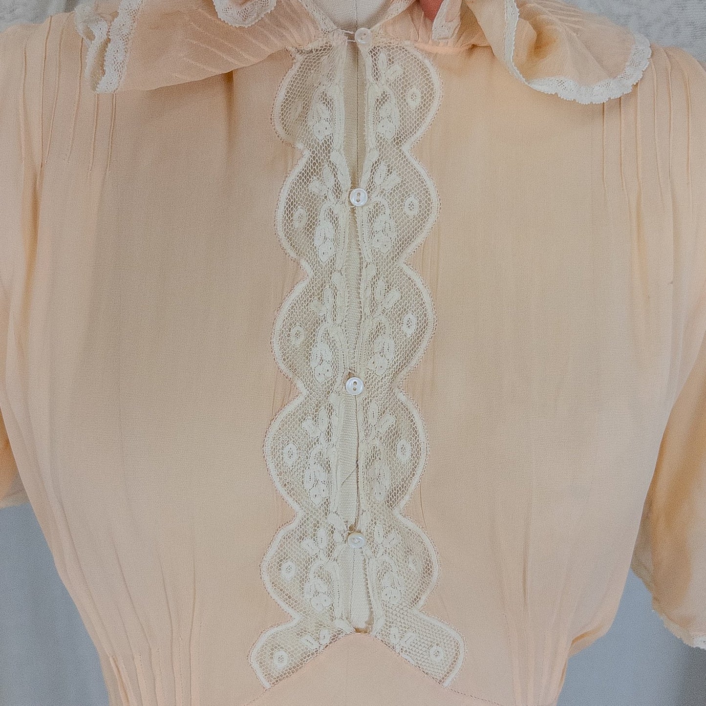 Vintage 1930's Nightgown - Hand Stitched Sheer Apricot Silk Georgette with Cotton Lace | Small, Medium - Daggers & Dames