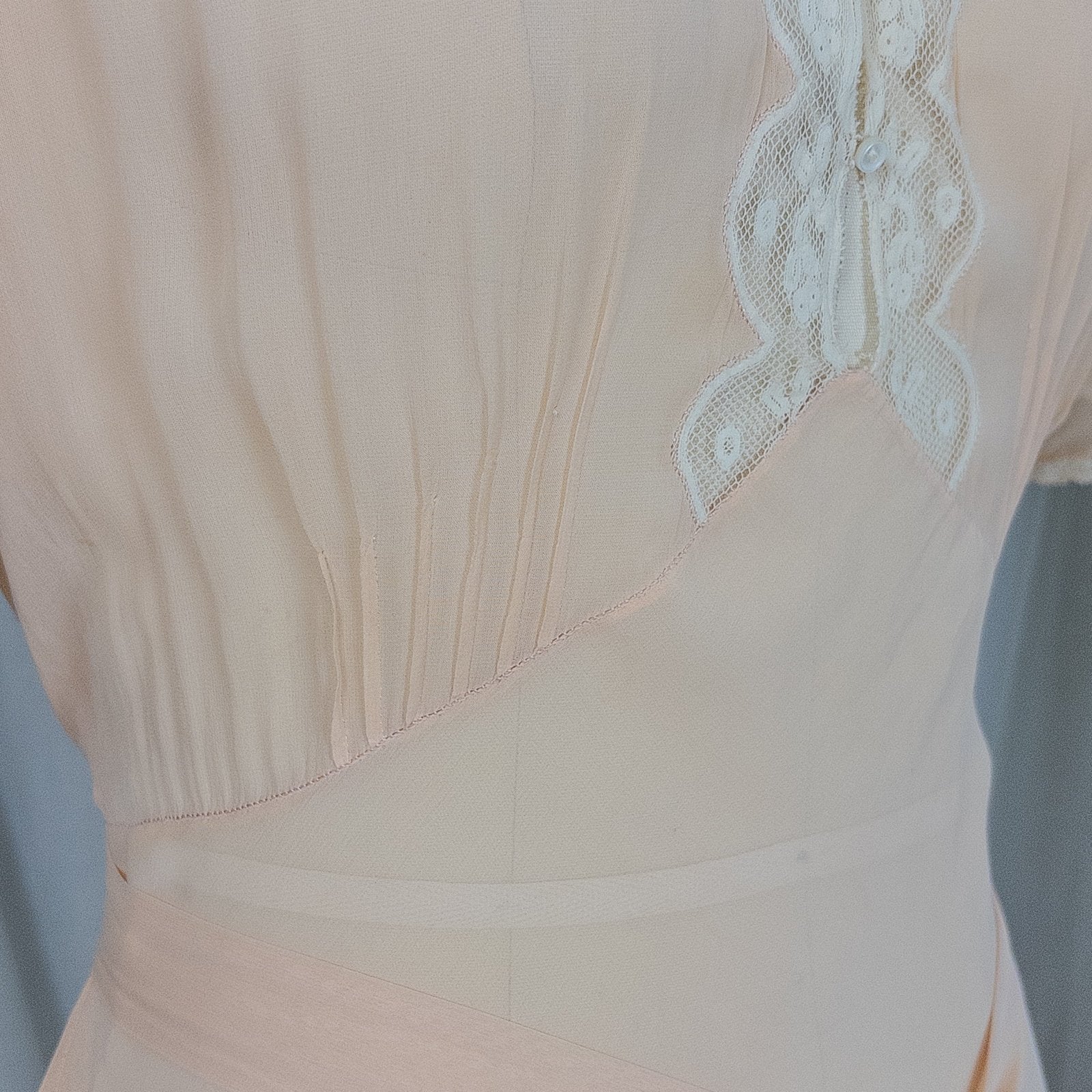 Vintage 1930's Nightgown - Hand Stitched Sheer Apricot Silk Georgette with Cotton Lace | Small, Medium - Daggers & Dames