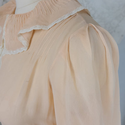 Vintage 1930's Nightgown - Hand Stitched Sheer Apricot Silk Georgette with Cotton Lace | Small, Medium - Daggers & Dames