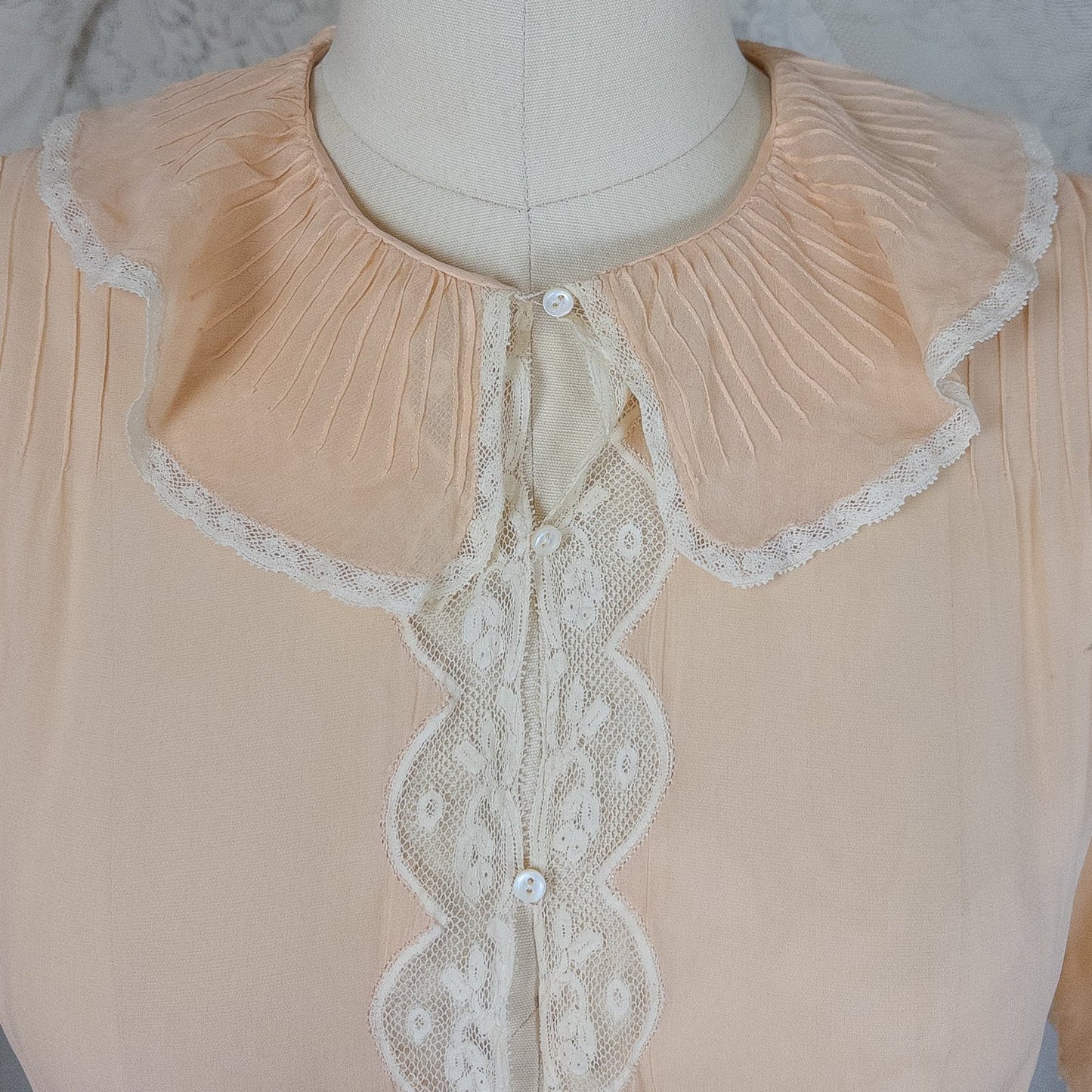 Vintage 1930's Nightgown - Hand Stitched Sheer Apricot Silk Georgette with Cotton Lace | Small, Medium - Daggers & Dames