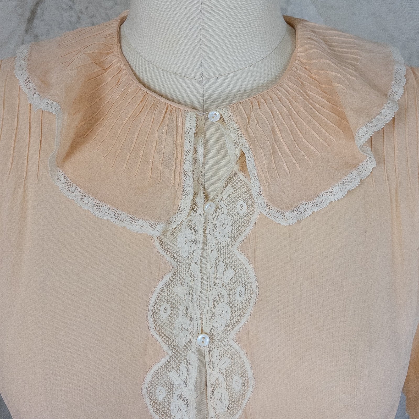Vintage 1930's Nightgown - Hand Stitched Sheer Apricot Silk Georgette with Cotton Lace | Small, Medium - Daggers & Dames