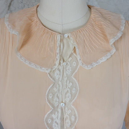 Vintage 1930's Nightgown - Hand Stitched Sheer Apricot Silk Georgette with Cotton Lace | Small, Medium - Daggers & Dames