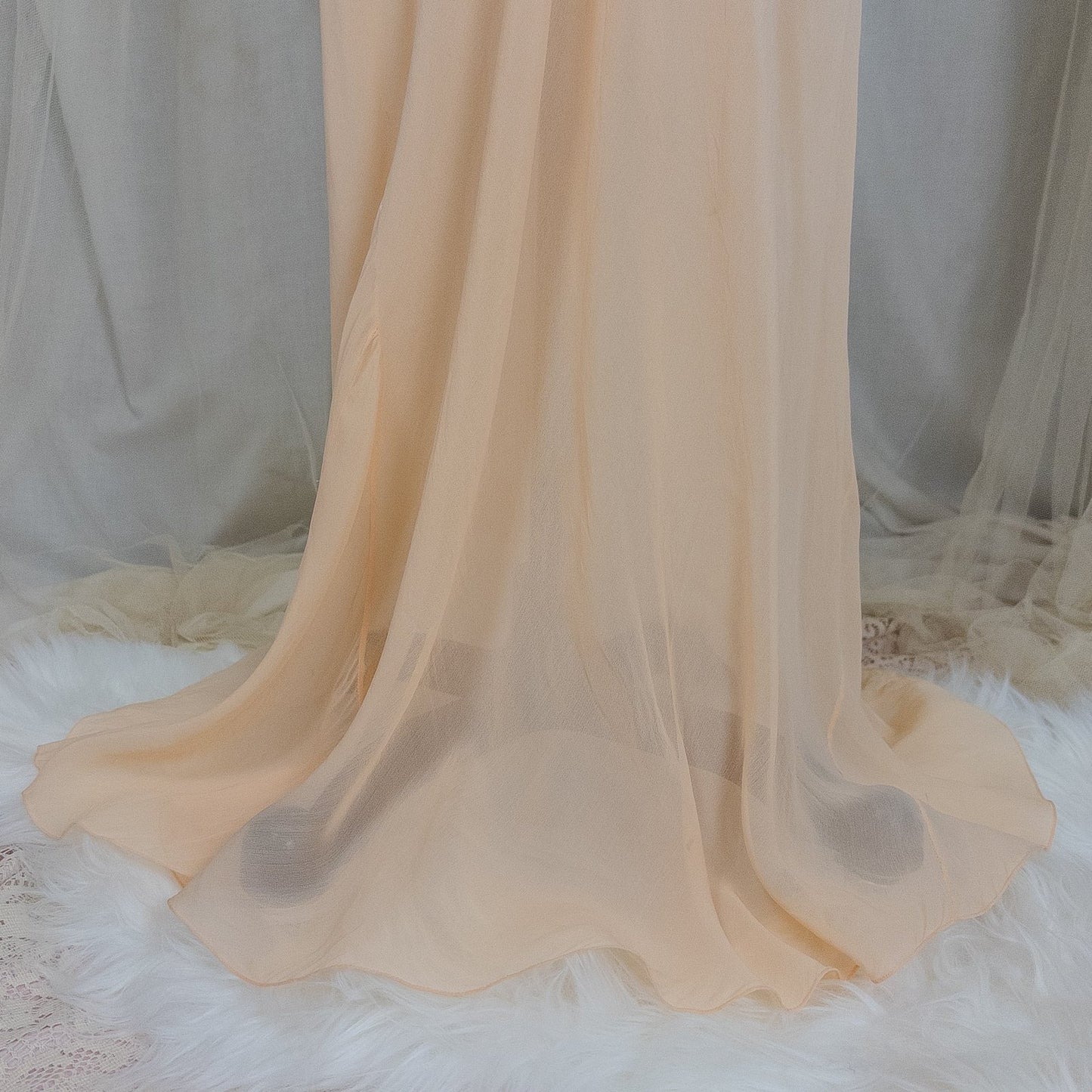 Vintage 1930's Nightgown - Hand Stitched Sheer Apricot Silk Georgette with Cotton Lace | Small, Medium - Daggers & Dames