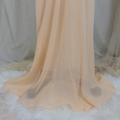 Vintage 1930's Nightgown - Hand Stitched Sheer Apricot Silk Georgette with Cotton Lace | Small, Medium - Daggers & Dames