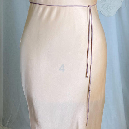 Vintage 1930's Nightgown | Rich Champagne Silk with Mocha Piping & Sash Tie | Size XS, S - Daggers & Dames