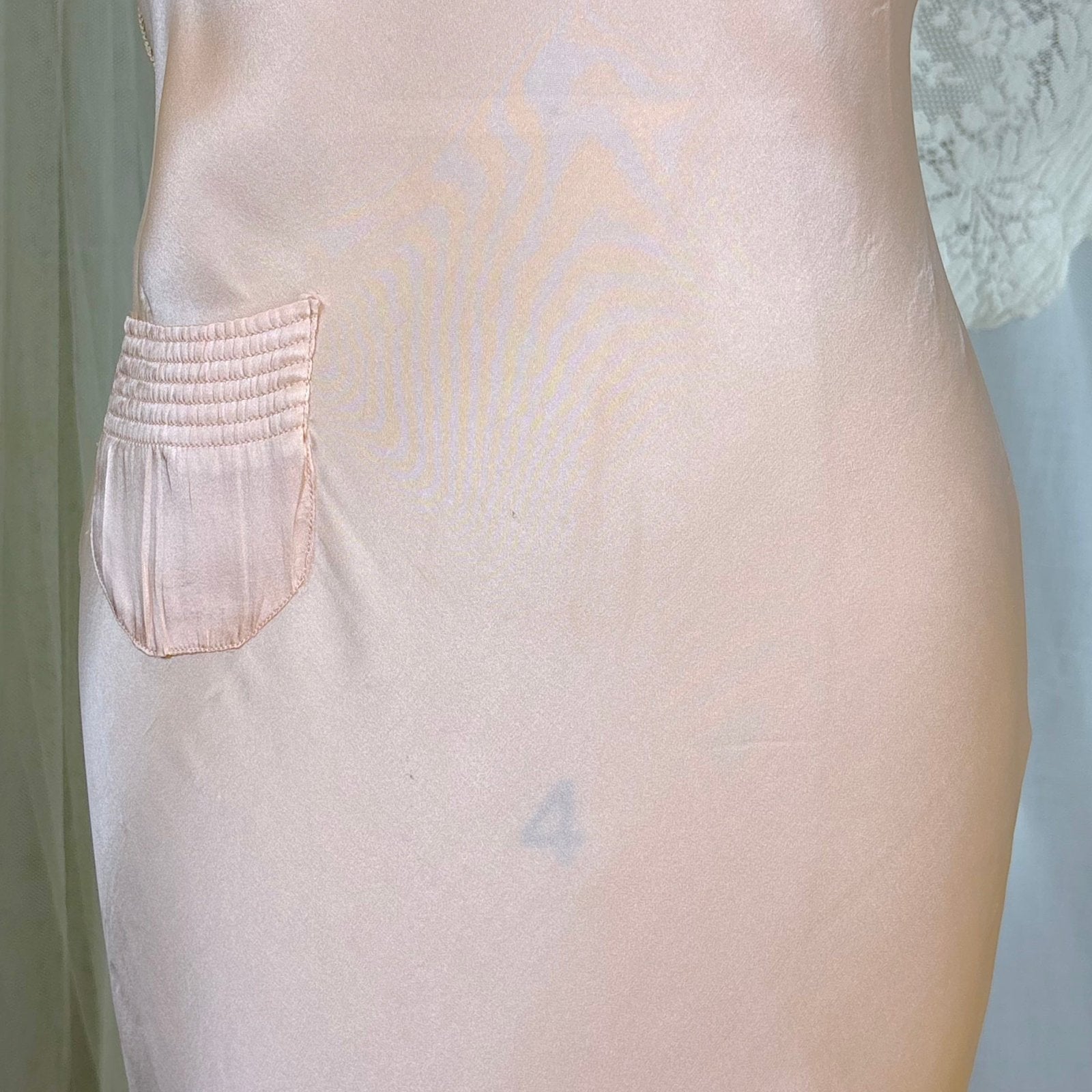 Vintage 1930's Nightgown - Rich Peach Silk Satin with Pussy Bow - by Satin Duchene, size XS, S - Daggers & Dames