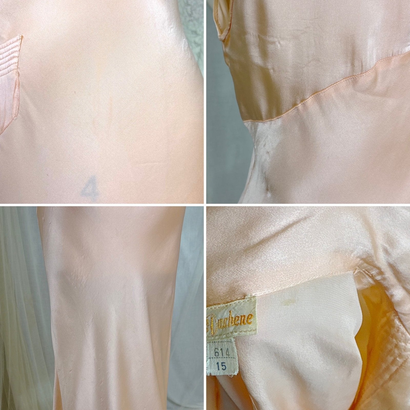 Vintage 1930's Nightgown - Rich Peach Silk Satin with Pussy Bow - by Satin Duchene, size XS, S - Daggers & Dames