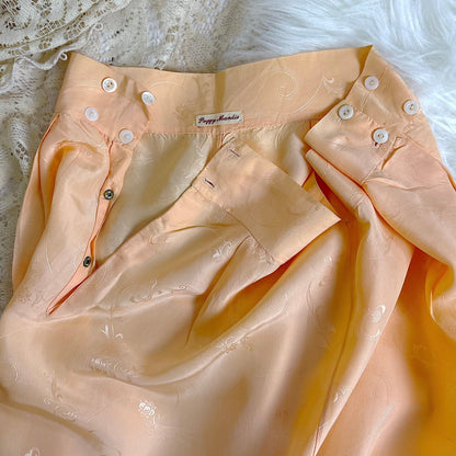 Vintage 1930's Pajama Set - Hand Stitched Pale Peach Silk with Floral Satin Jacquard Print - by Peggy Mandis, size S, M - Daggers & Dames