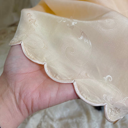 Vintage 1930's Pajama Set - Hand Stitched Pale Peach Silk with Floral Satin Jacquard Print - by Peggy Mandis, size S, M - Daggers & Dames