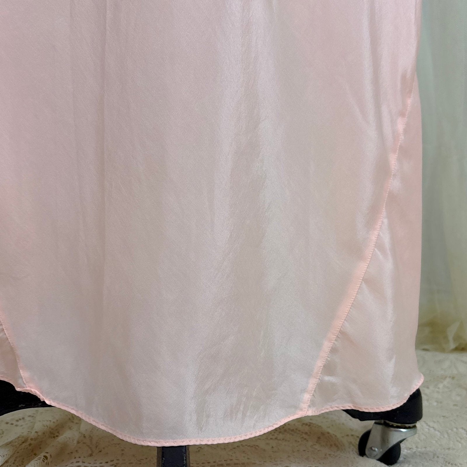 Vintage 1930's Pale Rose Pink Silk Nightgown with Embroidered Cotton Tulle - Size S, M - Daggers & Dames