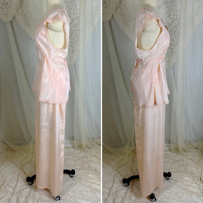 Vintage 1930's Powder Pink Silk Crepe Pajama Set - By Crepe de Lillian, Size M - Daggers & Dames