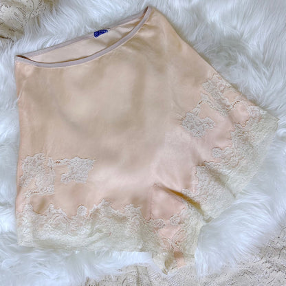 Vintage 1930's Powder Pink Silk Tap Pants with Intricate Lace Appliqués - by Seamprufe, size XS, S - Daggers & Dames