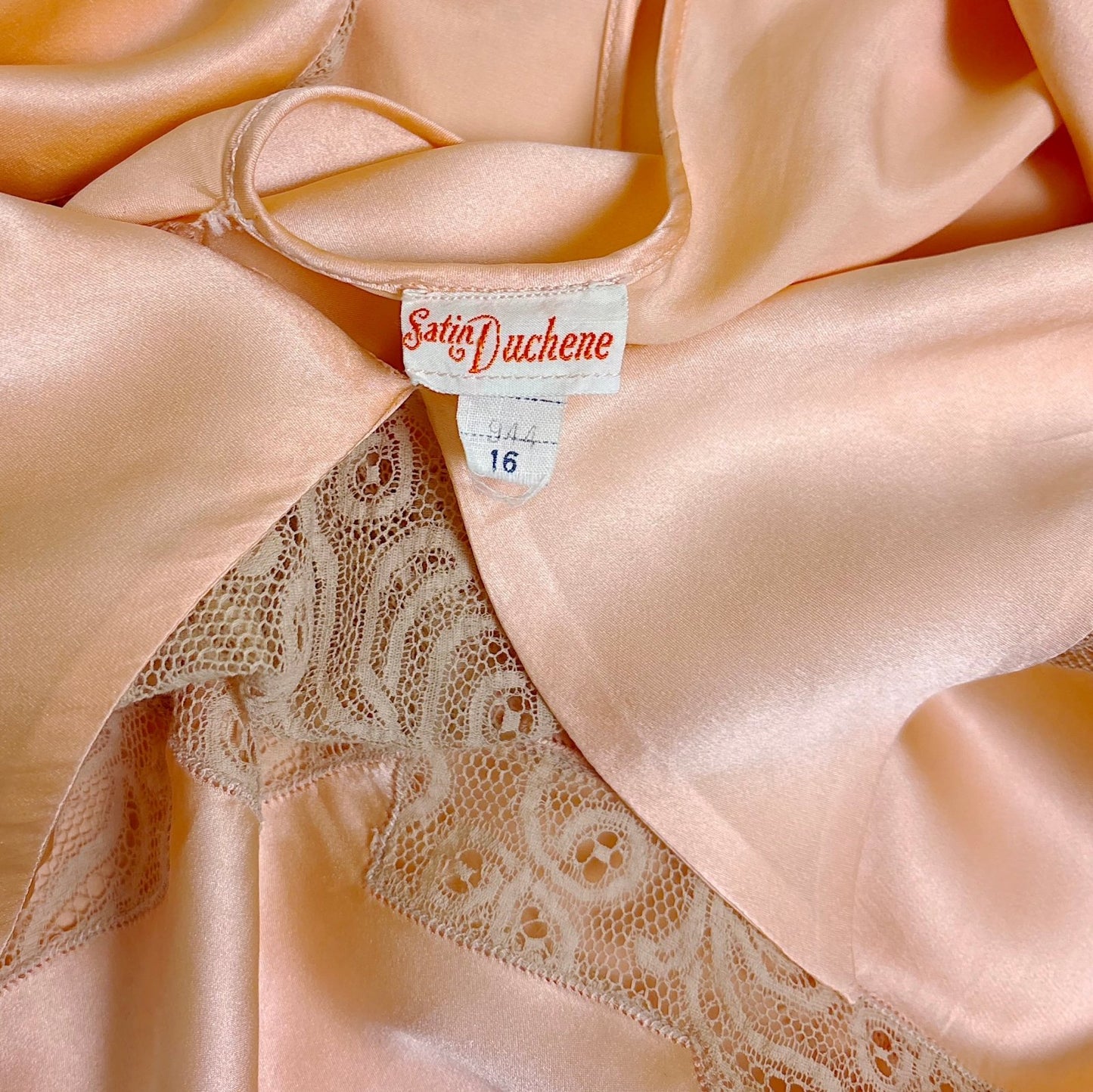Vintage 1930's Rich Apricot Silk Satin Nightgown with Warm Nude Lace - by Satin Duchene, size S, M - Daggers & Dames