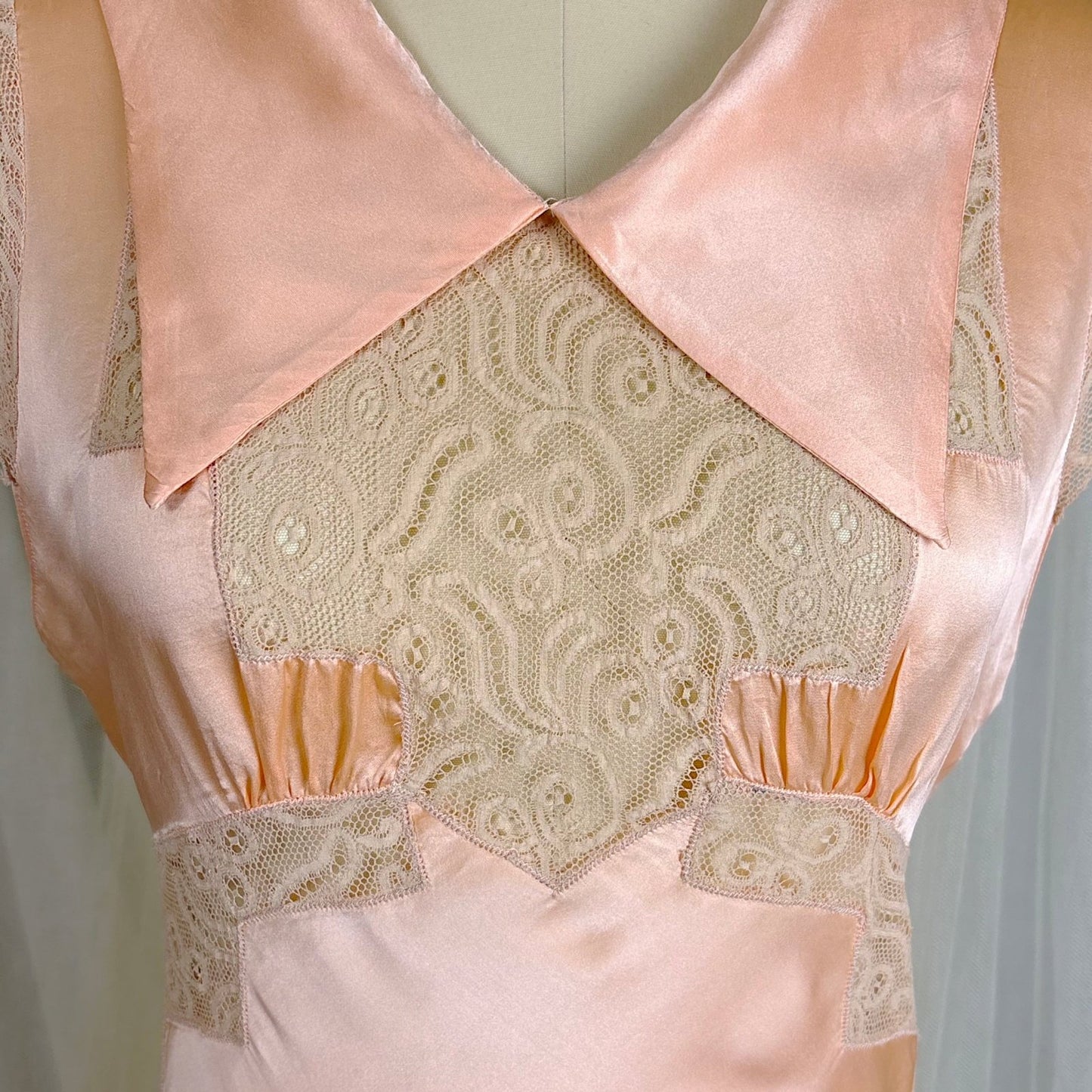 Vintage 1930's Rich Apricot Silk Satin Nightgown with Warm Nude Lace - by Satin Duchene, size S, M - Daggers & Dames