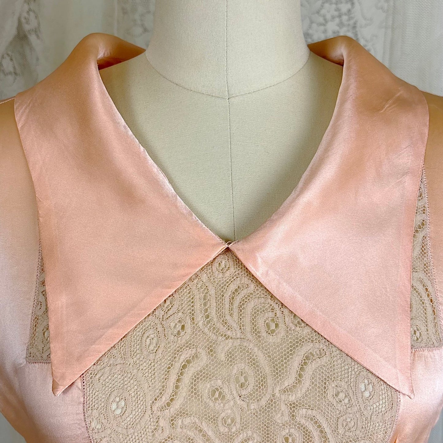 Vintage 1930's Rich Apricot Silk Satin Nightgown with Warm Nude Lace - by Satin Duchene, size S, M - Daggers & Dames