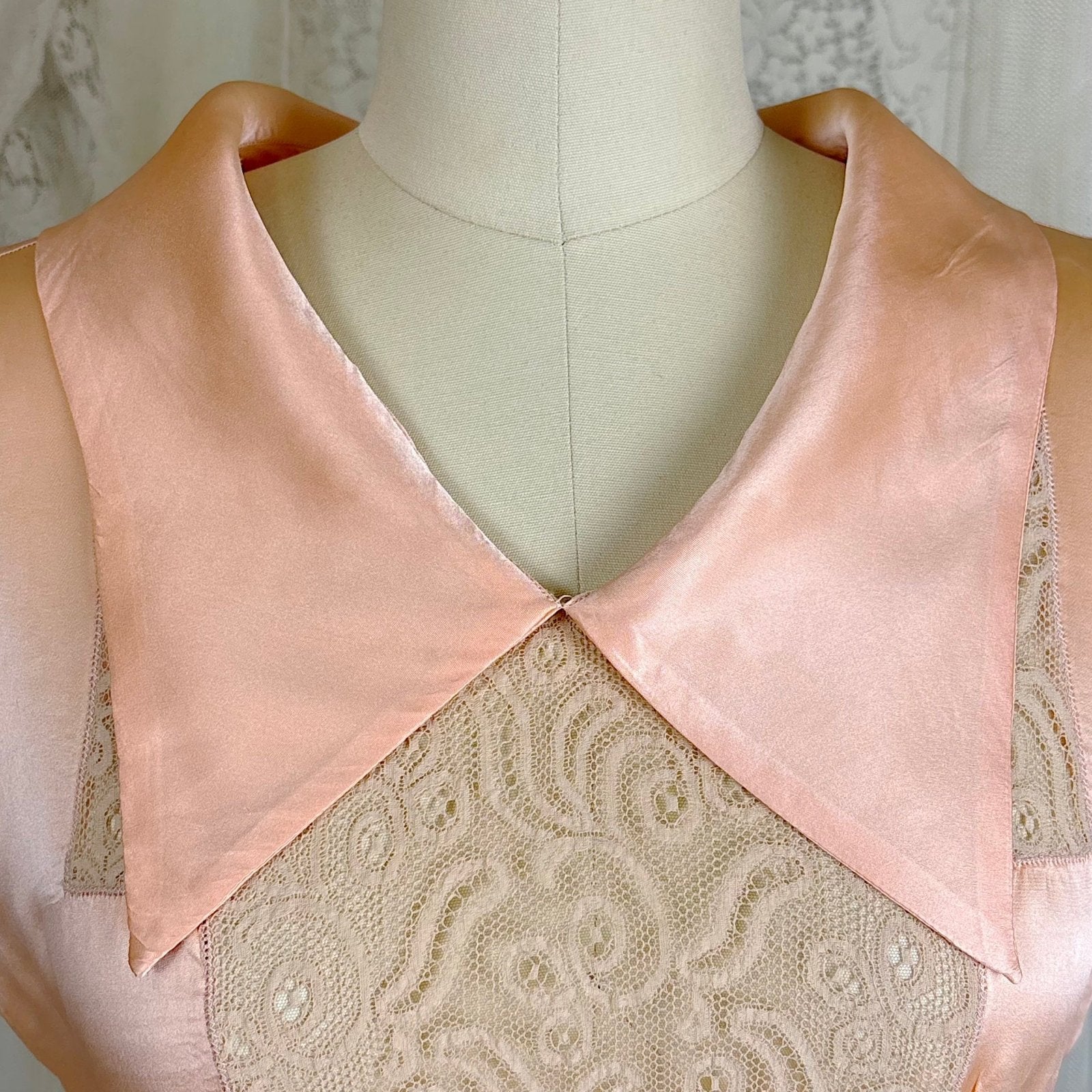 Vintage 1930's Rich Apricot Silk Satin Nightgown with Warm Nude Lace - by Satin Duchene, size S, M - Daggers & Dames