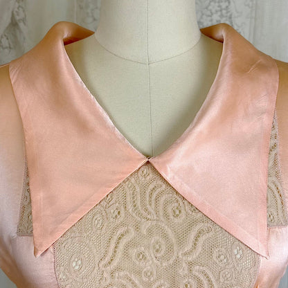 Vintage 1930's Rich Apricot Silk Satin Nightgown with Warm Nude Lace - by Satin Duchene, size S, M - Daggers & Dames
