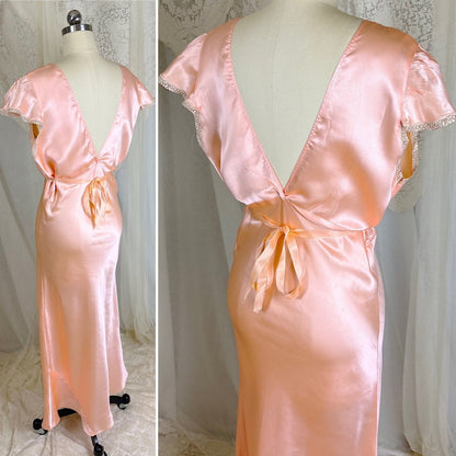 Vintage 1930's Rose Gold Pink Silk Nightgown with Cutout Details - Never Worn, Size M, LG - Daggers & Dames