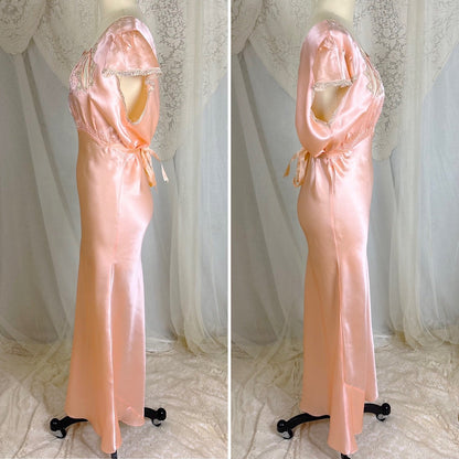 Vintage 1930's Rose Gold Pink Silk Nightgown with Cutout Details - Never Worn, Size M, LG - Daggers & Dames