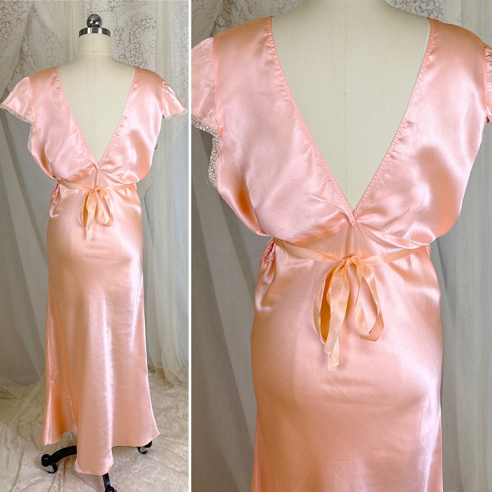 Vintage 1930's Rose Gold Pink Silk Nightgown with Cutout Details - Never Worn, Size M, LG - Daggers & Dames