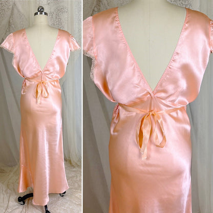 Vintage 1930's Rose Gold Pink Silk Nightgown with Cutout Details - Never Worn, Size M, LG - Daggers & Dames