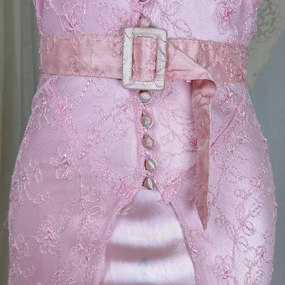 Vintage 1930's Rose Pink Embroidered Tulle Overdress with Satin Slip Set, size S, M - Daggers & Dames