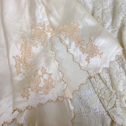 Vintage 1930's Tap Pants - Pearl White Silk Satin with Warm Nude Lace Inserts & Scalloped Edges - Size S - Daggers & Dames