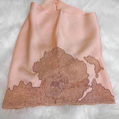 Vintage 1930's Tap Pants - Rich Rose Pink Silk Satin with Deep Mocha Embroidered Lace - Size XS - By Yolande - Daggers & Dames