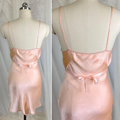Vintage 1930's Teddy Chemise - Rose Gold Pink Silk with Warm Beige Tambour Lace - Size XS - Daggers & Dames